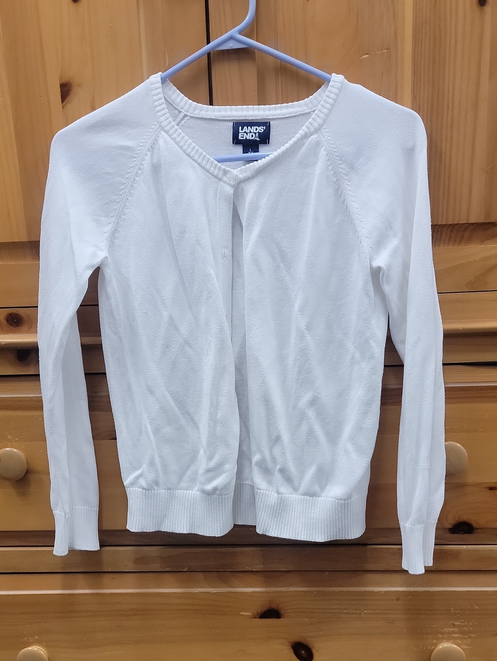 Lands' End Women's White Lightweight Crewneck Cardigan